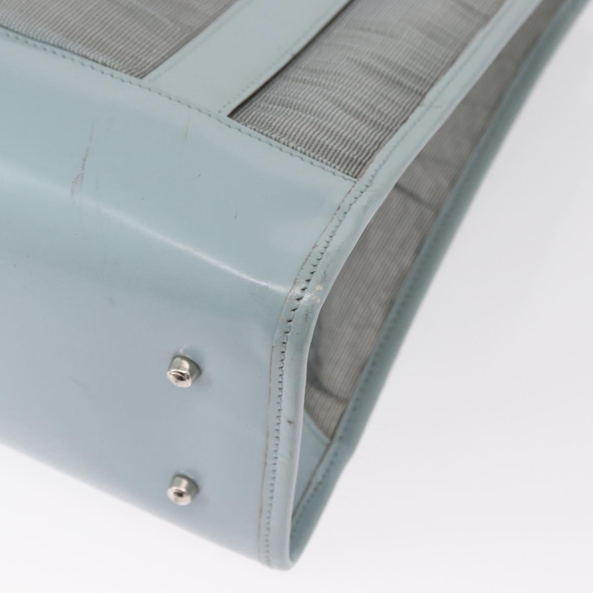 GUCCI mesh Hand Bag Nylon Light Blue Silver Auth mr1557