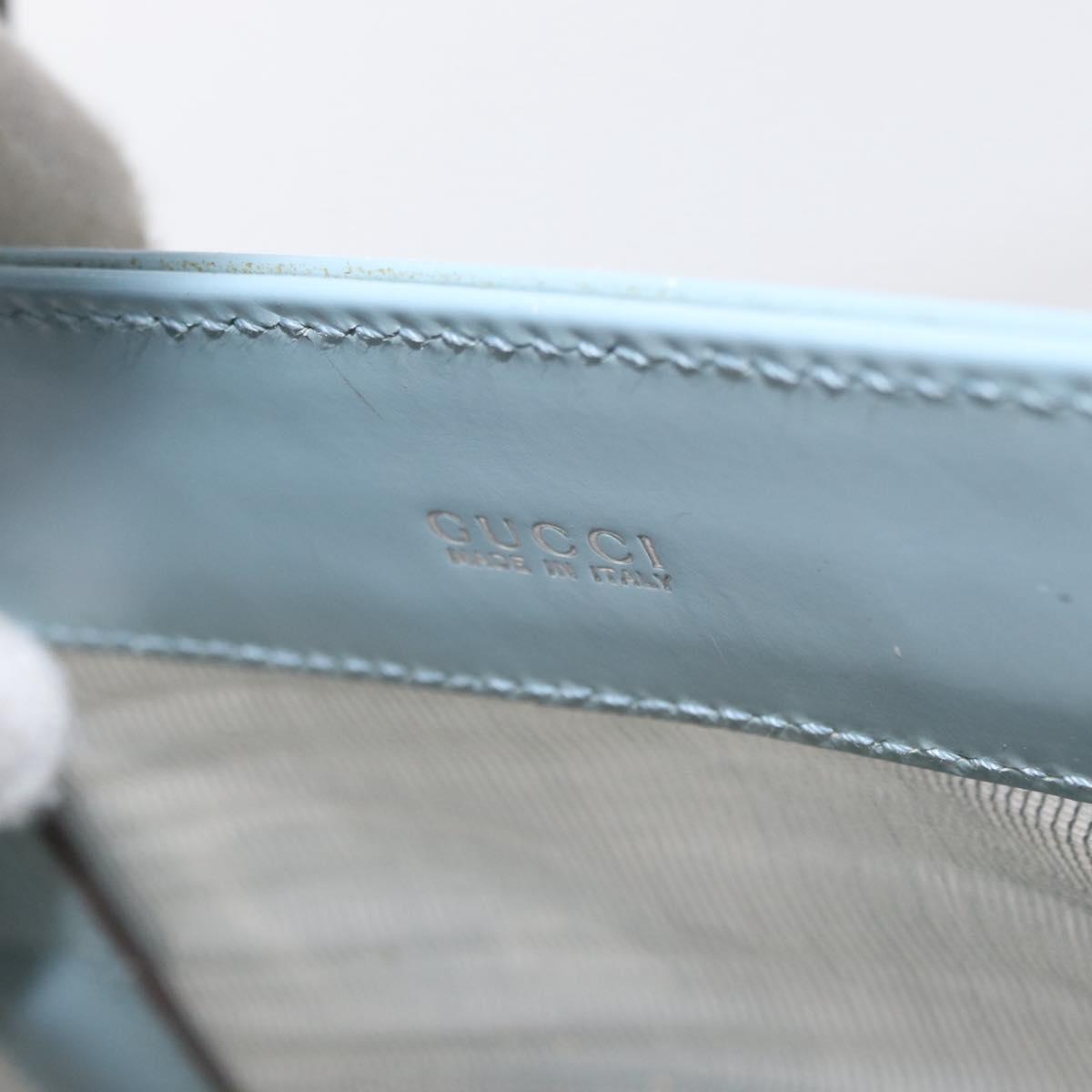 GUCCI mesh Hand Bag Nylon Light Blue Silver Auth mr1557