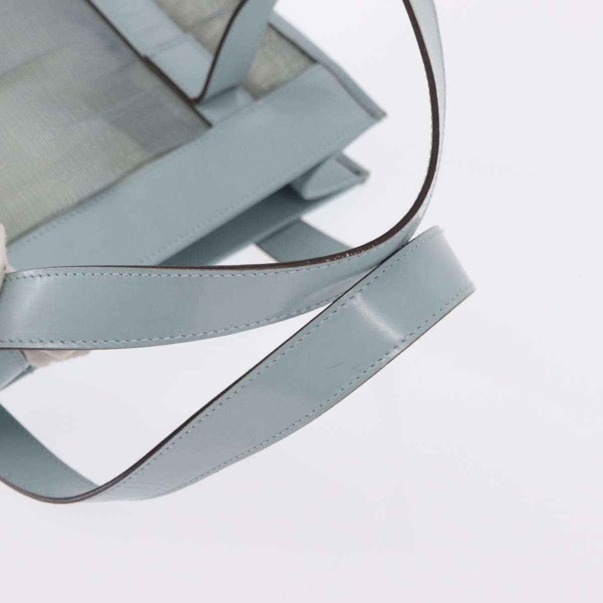 GUCCI mesh Hand Bag Nylon Light Blue Silver Auth mr1557