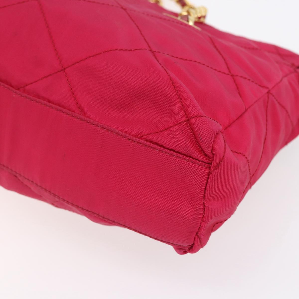 PRADA Quilted Chain Shoulder Bag Nylon Pink Gold Auth mr1558