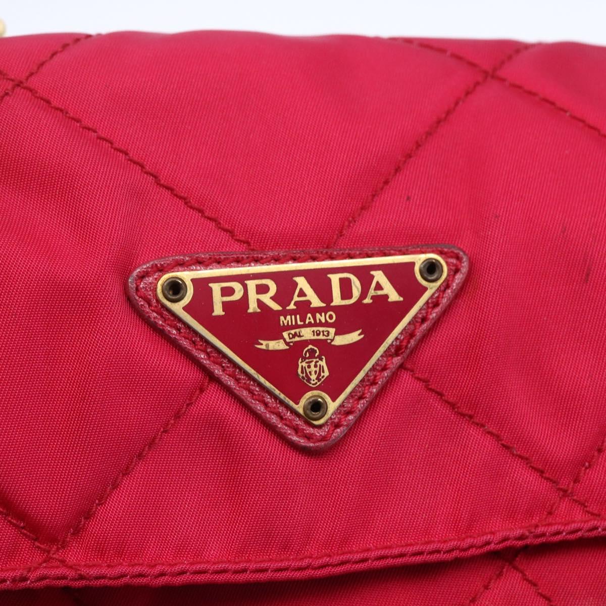 PRADA Quilted Chain Shoulder Bag Nylon Pink Gold Auth mr1558