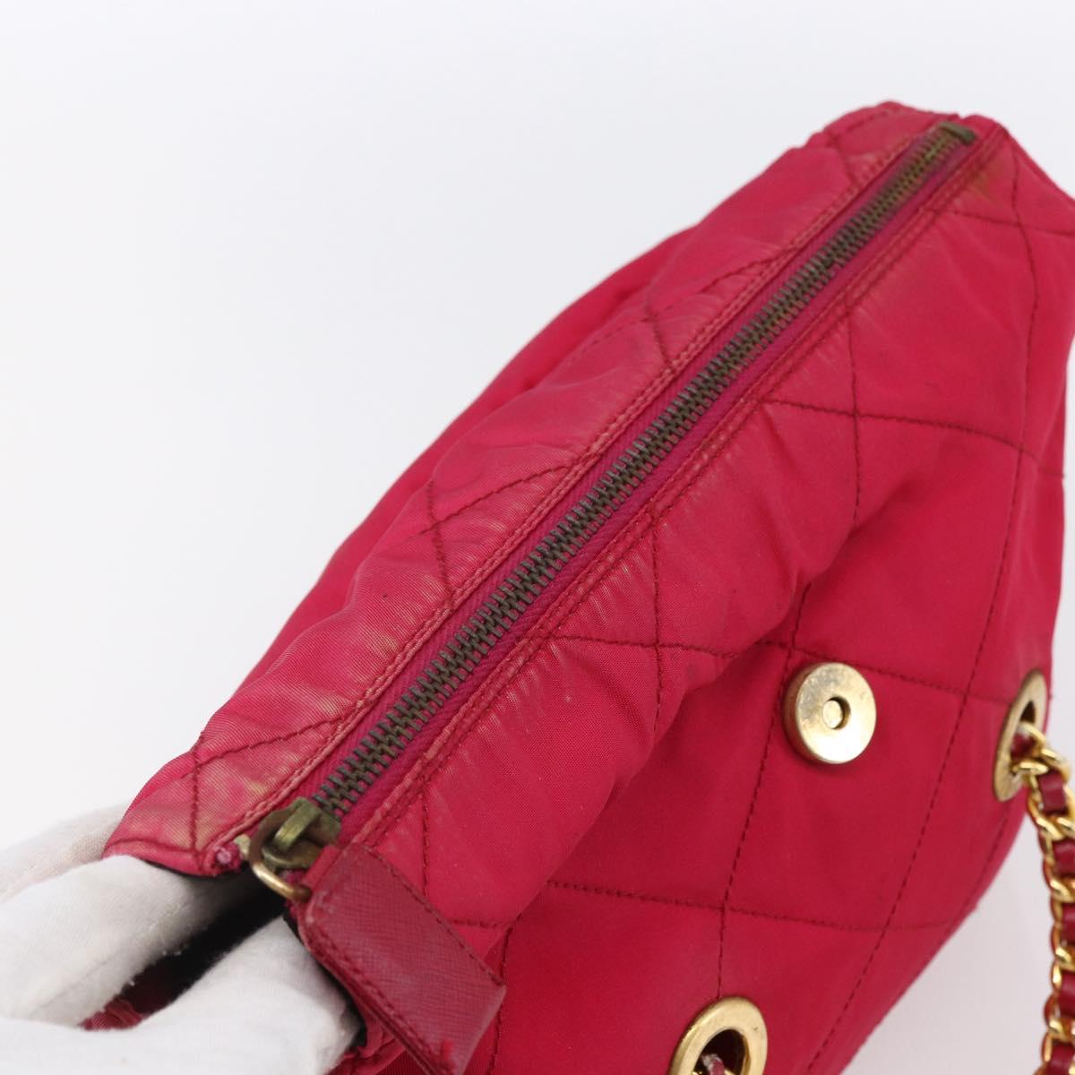 PRADA Quilted Chain Shoulder Bag Nylon Pink Gold Auth mr1558