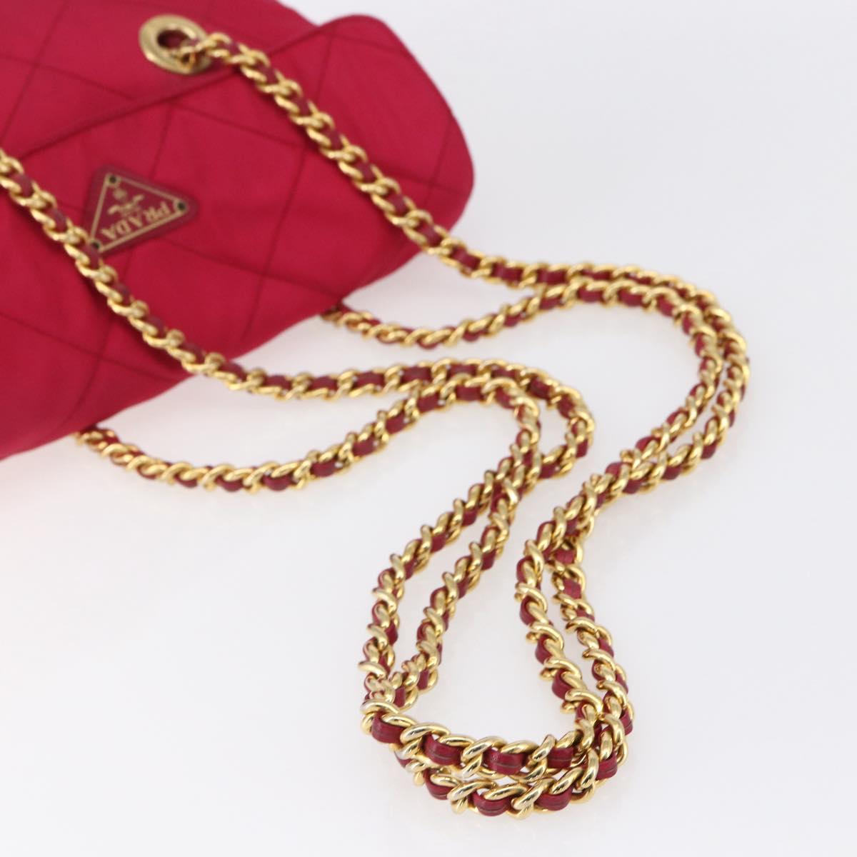 PRADA Quilted Chain Shoulder Bag Nylon Pink Gold Auth mr1558