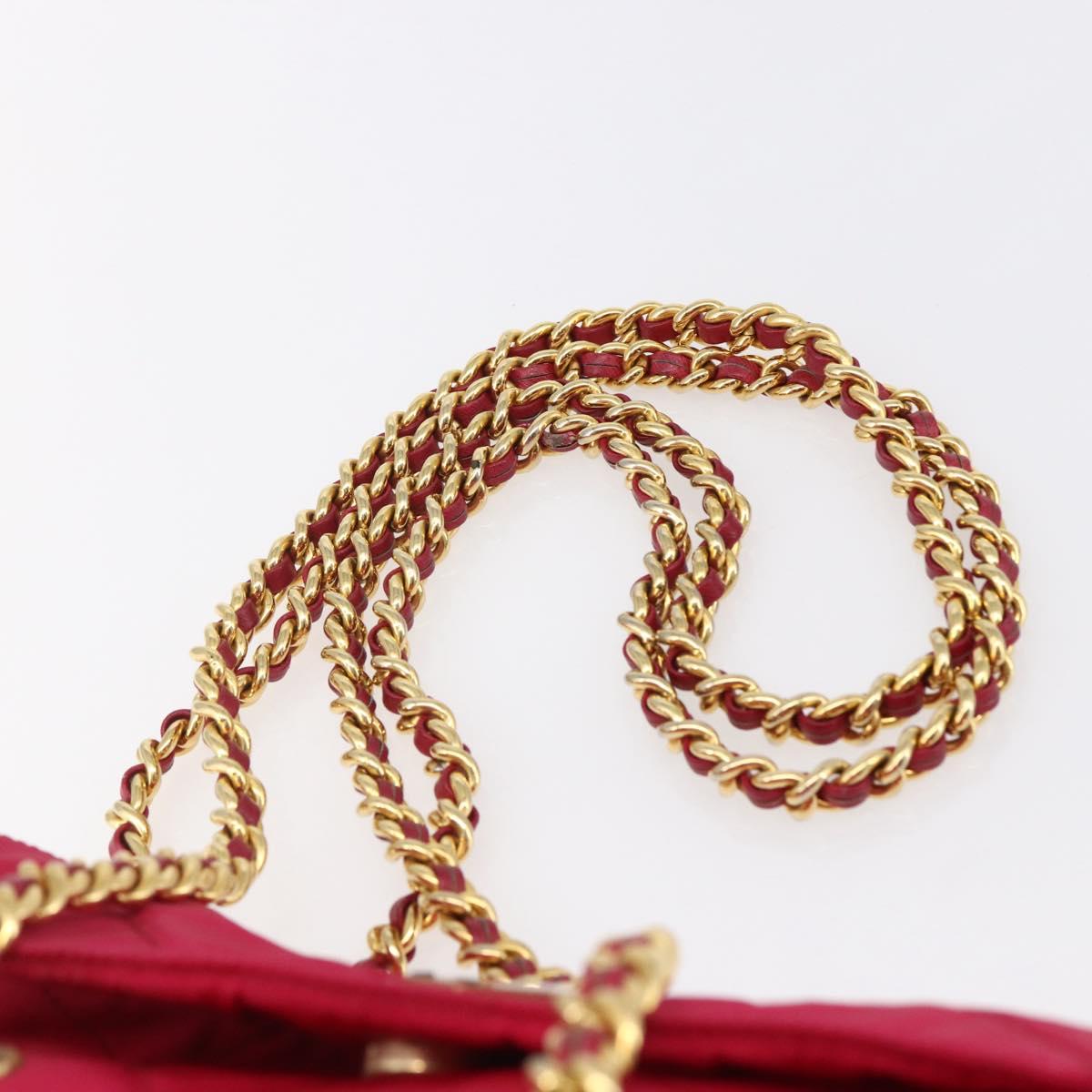 PRADA Quilted Chain Shoulder Bag Nylon Pink Gold Auth mr1558