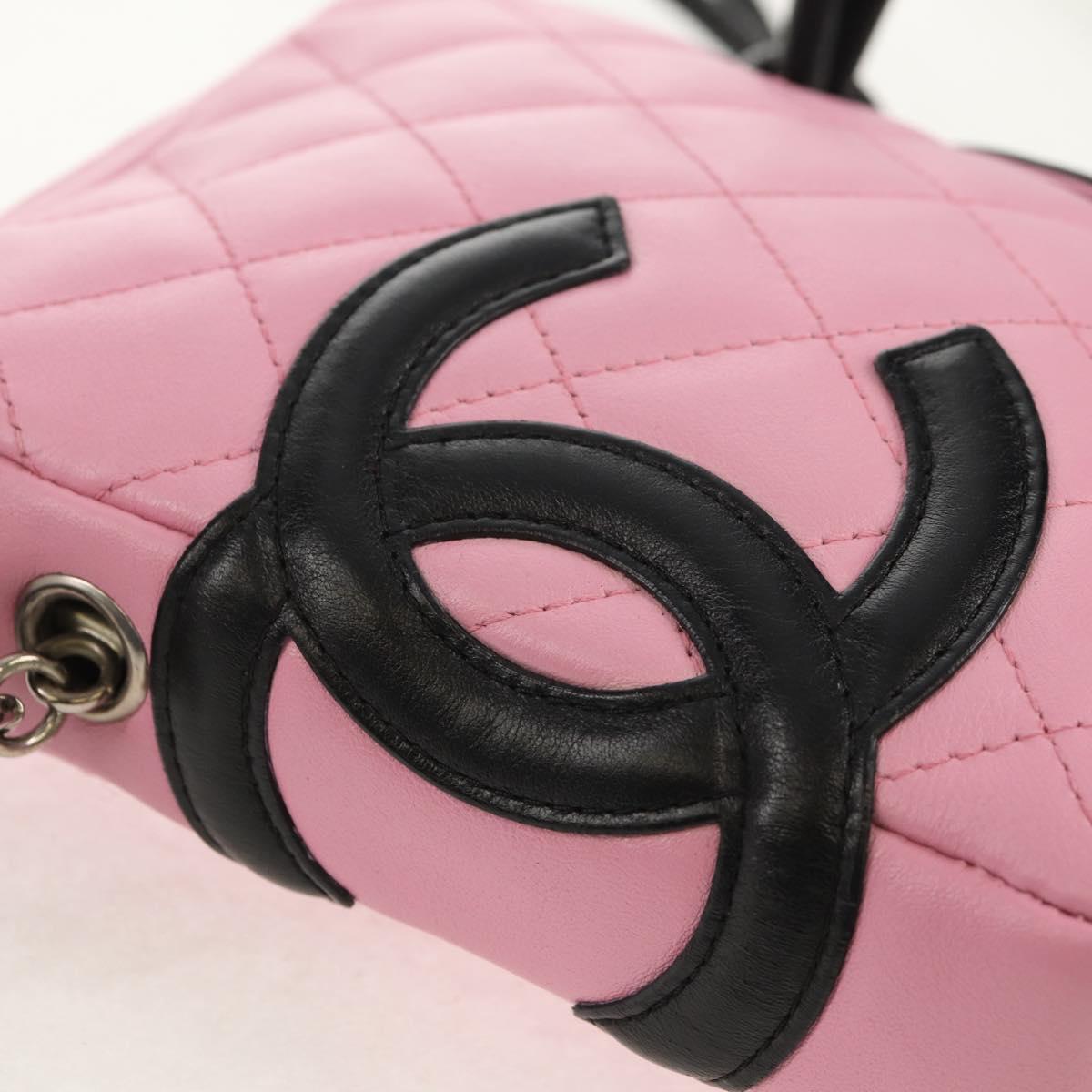 CHANEL Cambon Line Shoulder Bag Leather Pink Black CC Auth mr1562V