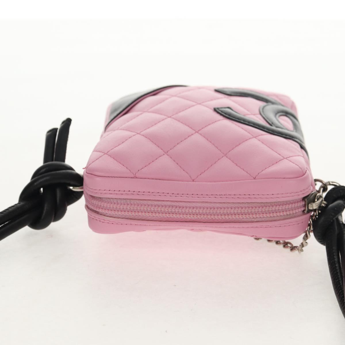 CHANEL Cambon Line Shoulder Bag Leather Pink Black CC Auth mr1562V