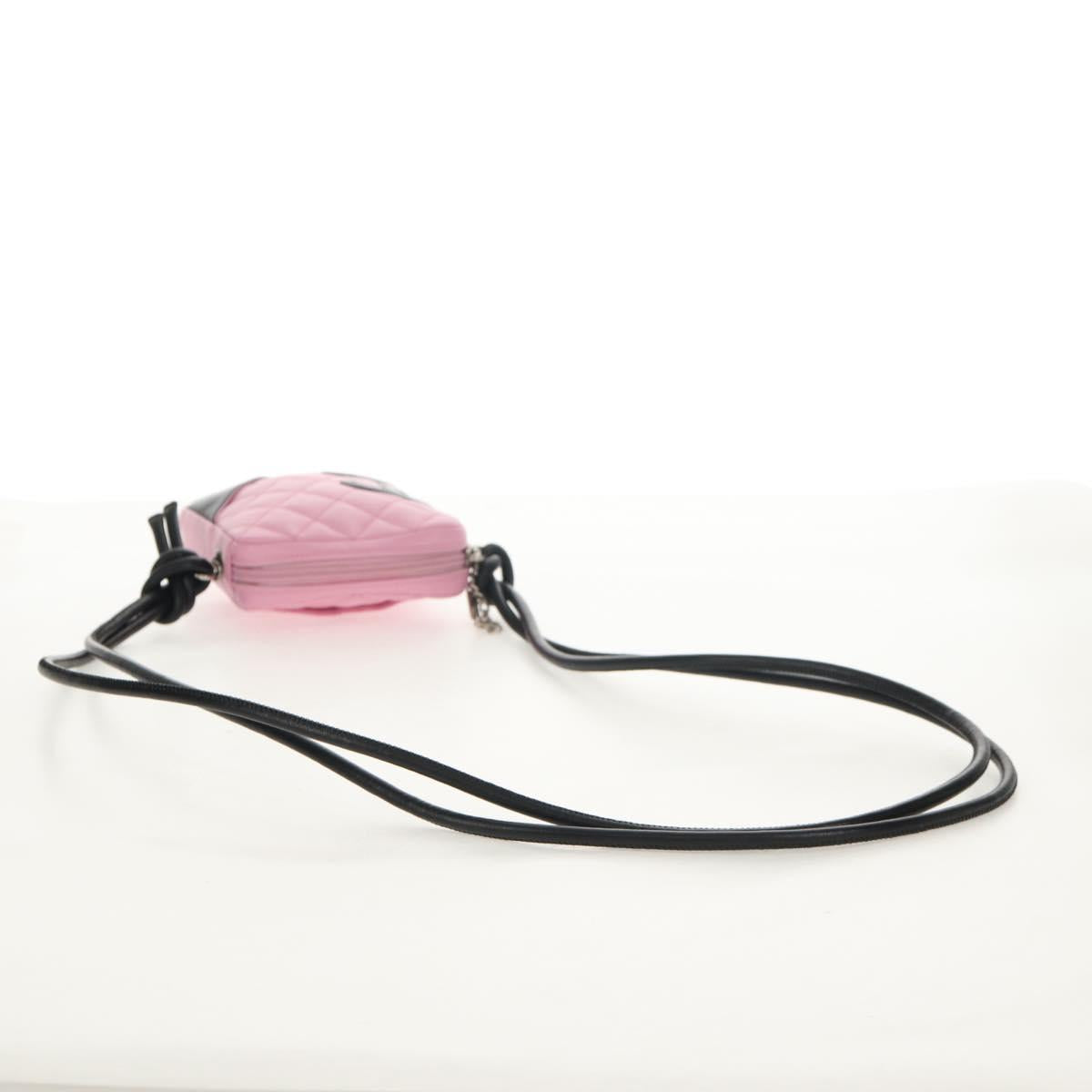 CHANEL Cambon Line Shoulder Bag Leather Pink Black CC Auth mr1562V