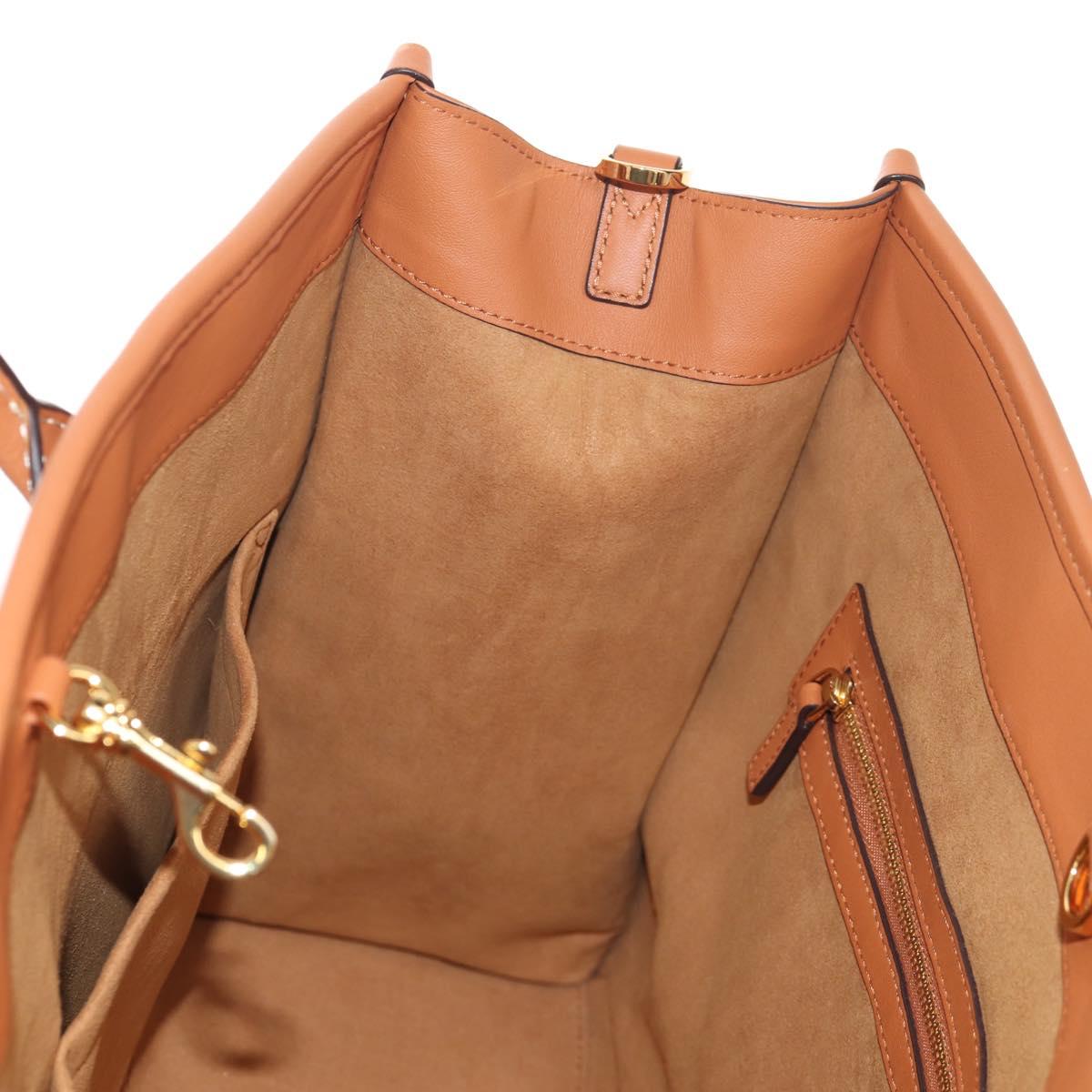 MCM Hand Bag Leather Brown Gold Auth mr1563A