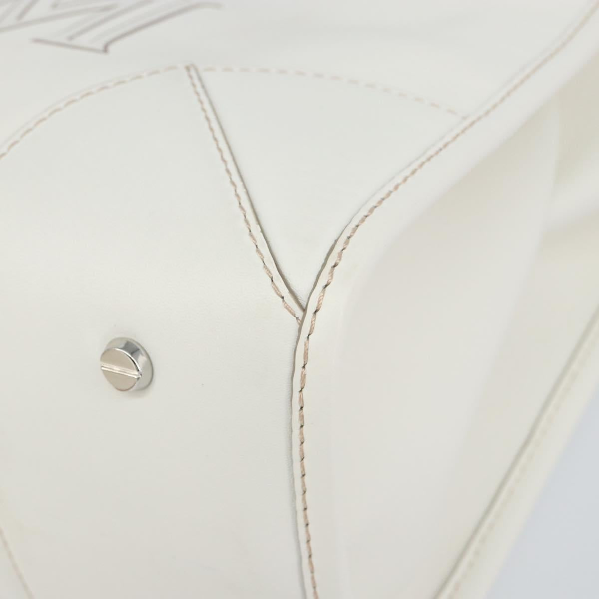 MCM Hand Bag Leather White Gold Auth mr1564