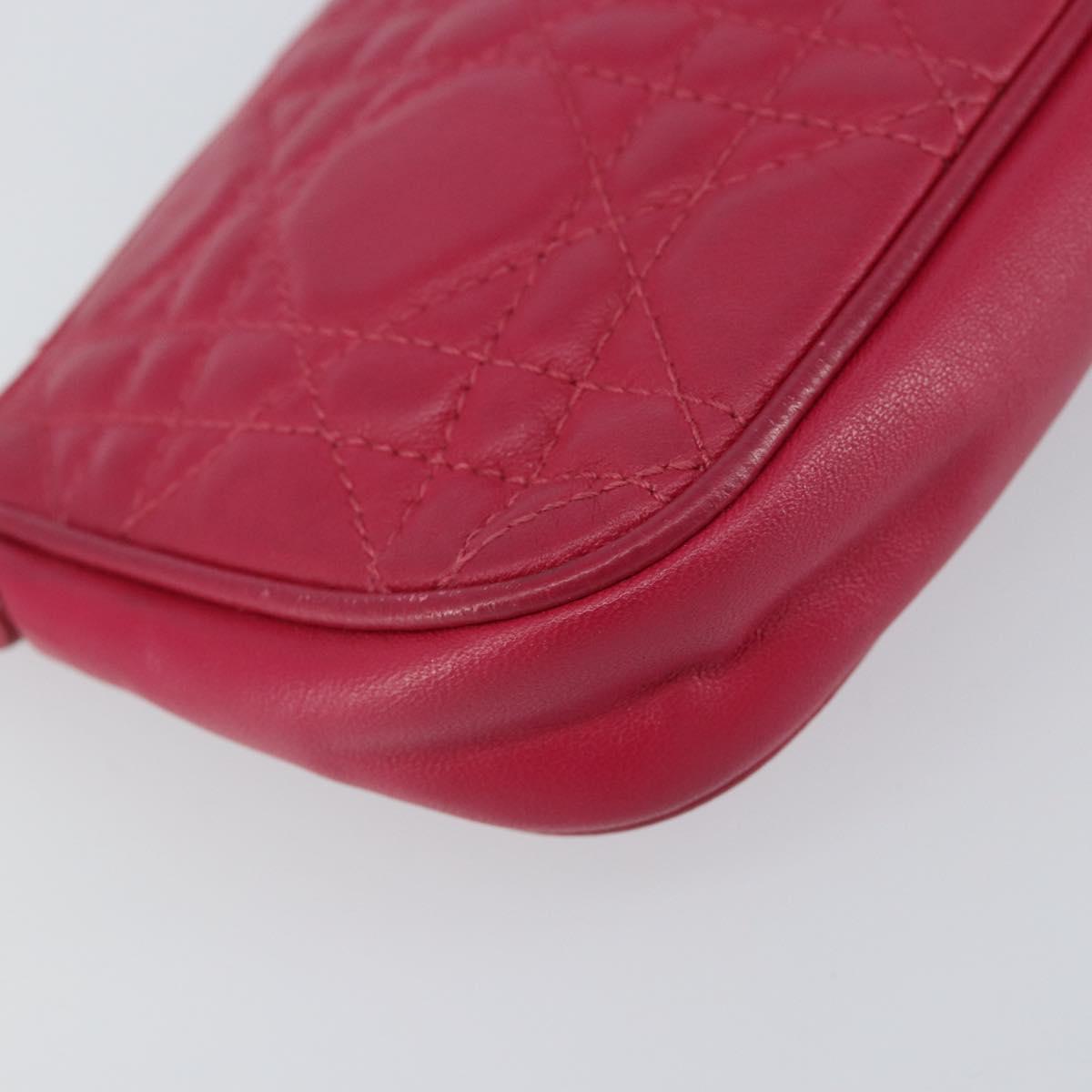 Christian Dior Canage Chain Shoulder Bag Lamb Skin Pink Silver Auth mr1565