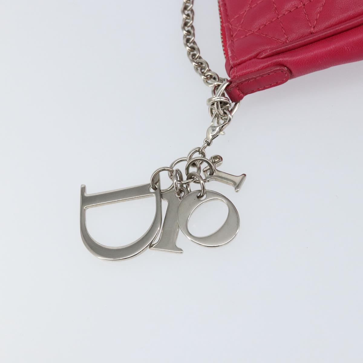 Christian Dior Canage Chain Shoulder Bag Lamb Skin Pink Silver Auth mr1565