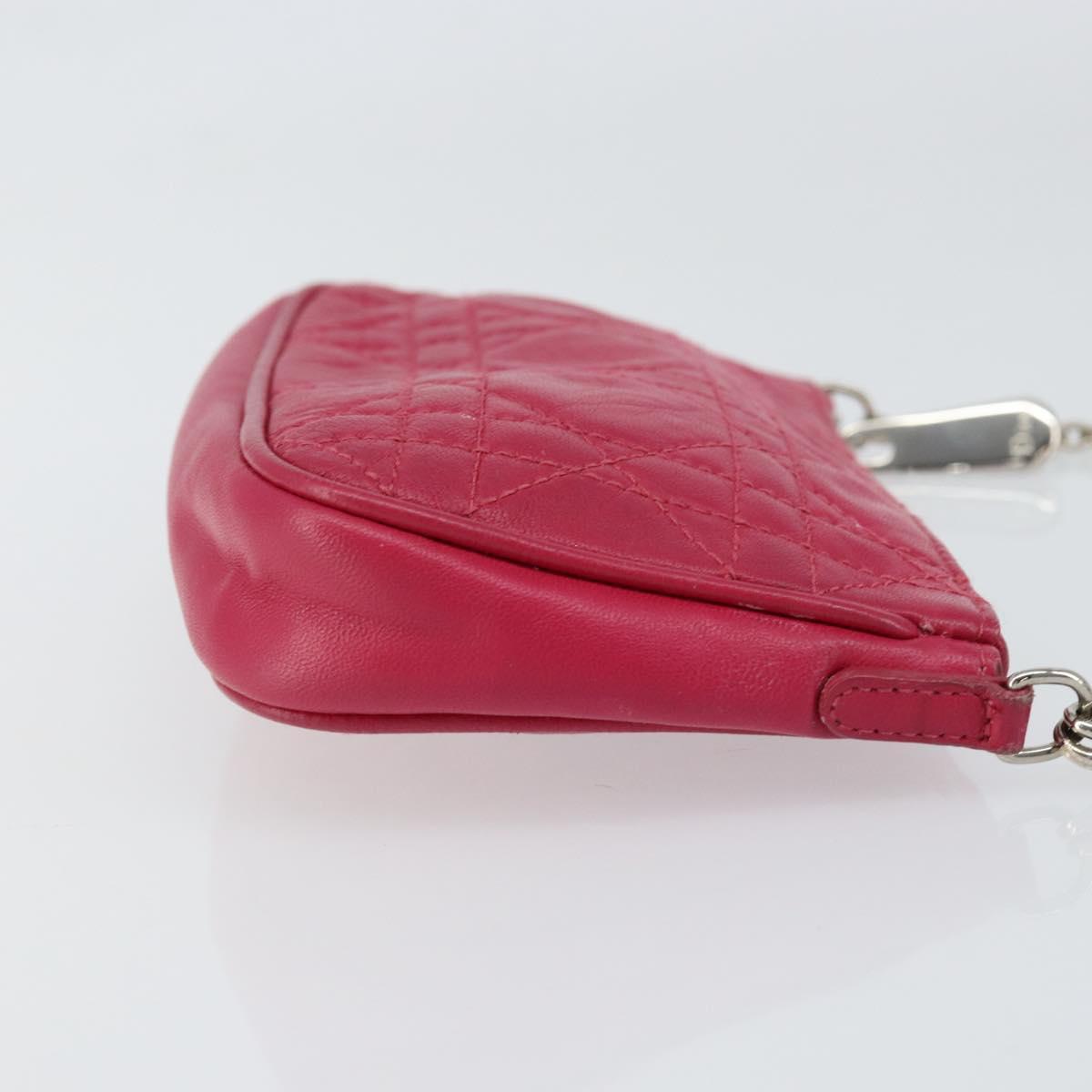 Christian Dior Canage Chain Shoulder Bag Lamb Skin Pink Silver Auth mr1565