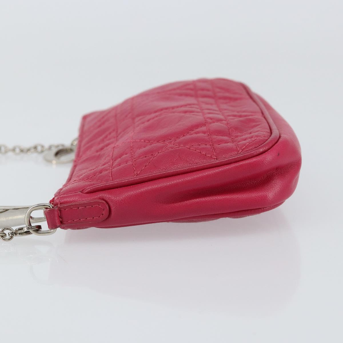 Christian Dior Canage Chain Shoulder Bag Lamb Skin Pink Silver Auth mr1565