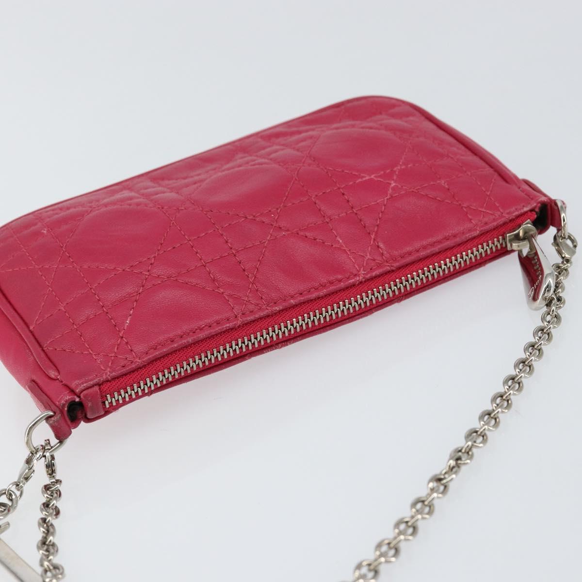 Christian Dior Canage Chain Shoulder Bag Lamb Skin Pink Silver Auth mr1565