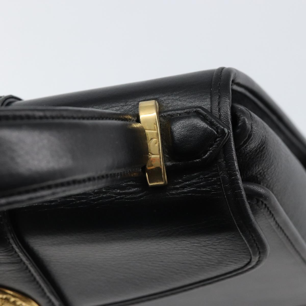 SAINT LAURENT Hand Bag Leather Black Gold Auth mr1566
