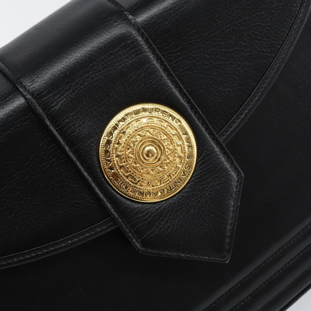 SAINT LAURENT Hand Bag Leather Black Gold Auth mr1566