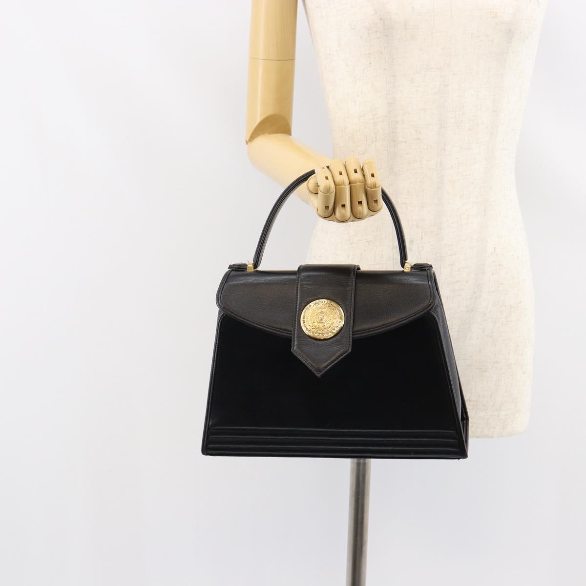 SAINT LAURENT Hand Bag Leather Black Gold Auth mr1566