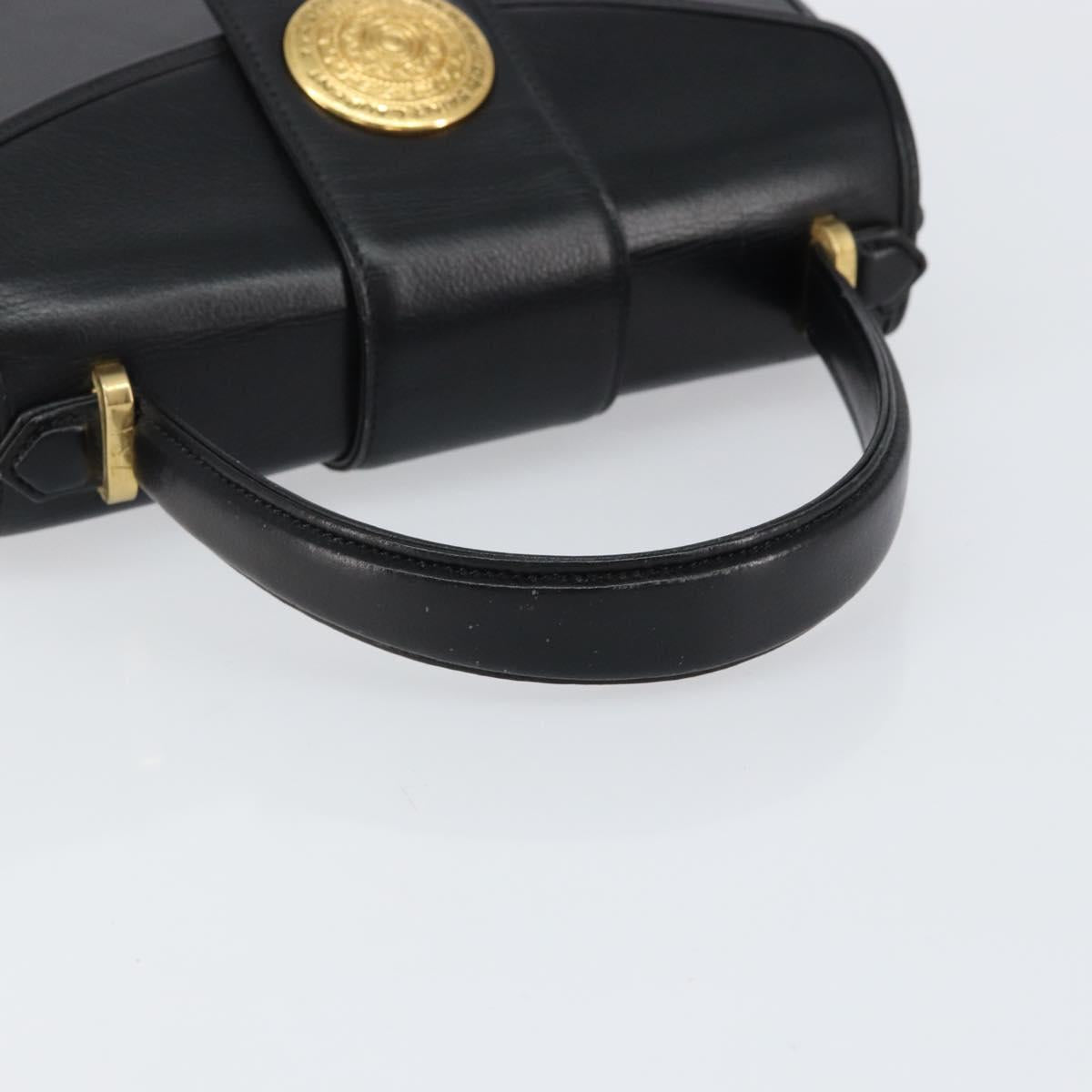 SAINT LAURENT Hand Bag Leather Black Gold Auth mr1566