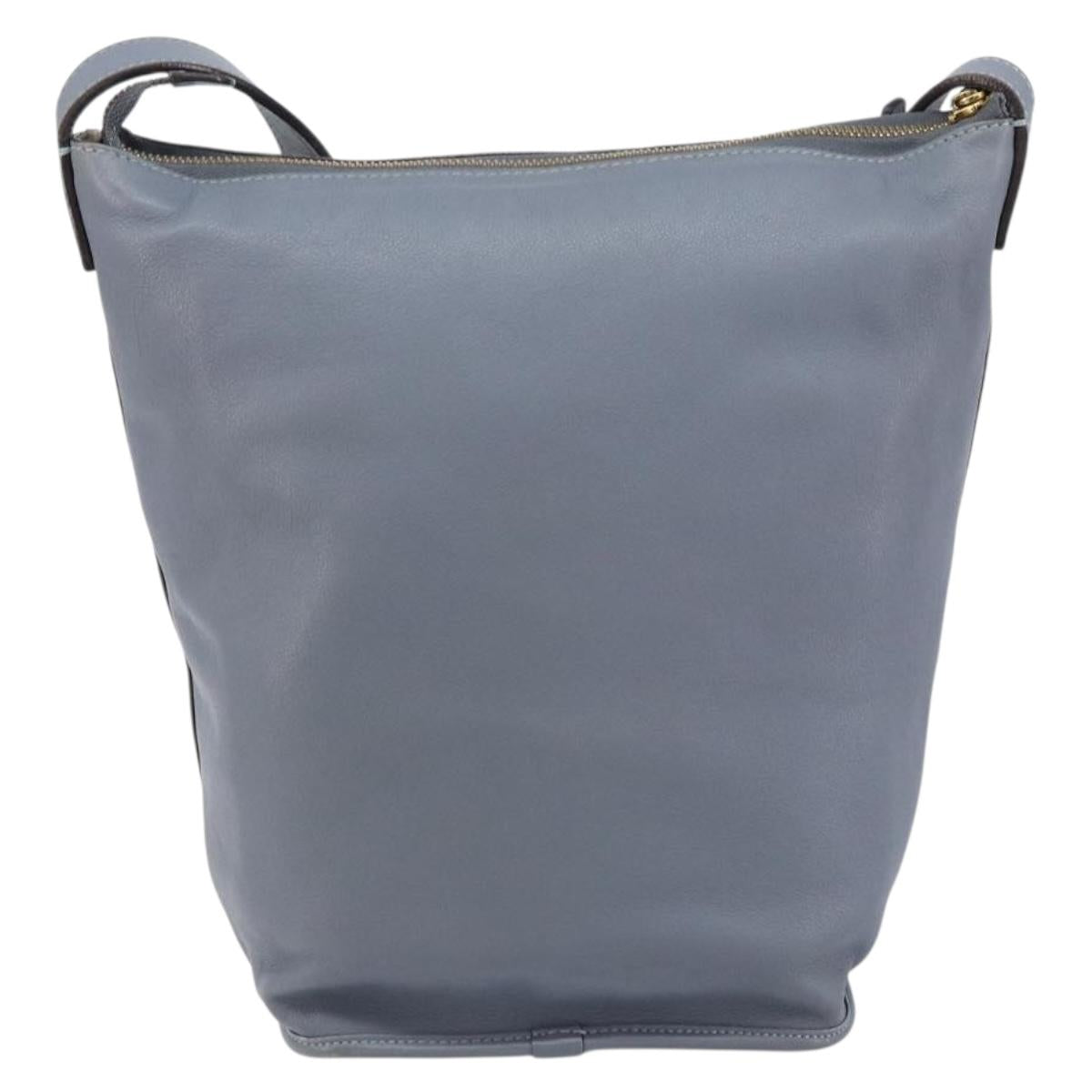 LOEWE Anagram Shoulder Bag Leather Blue Gold Auth mr1567