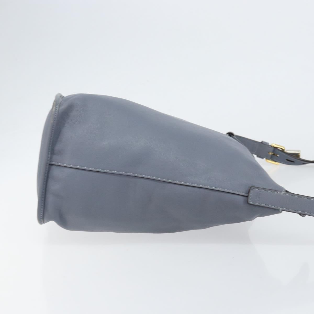 LOEWE Anagram Shoulder Bag Leather Blue Gold Auth mr1567