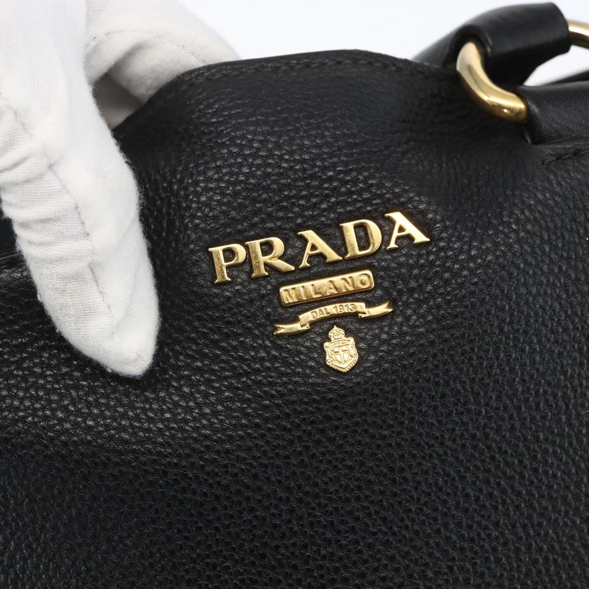 PRADA Hand Bag Leather 2way Black Gold Auth mr1569