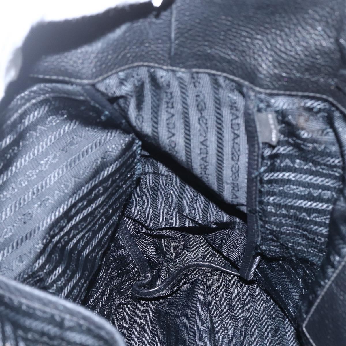 PRADA Hand Bag Leather 2way Black Gold Auth mr1569