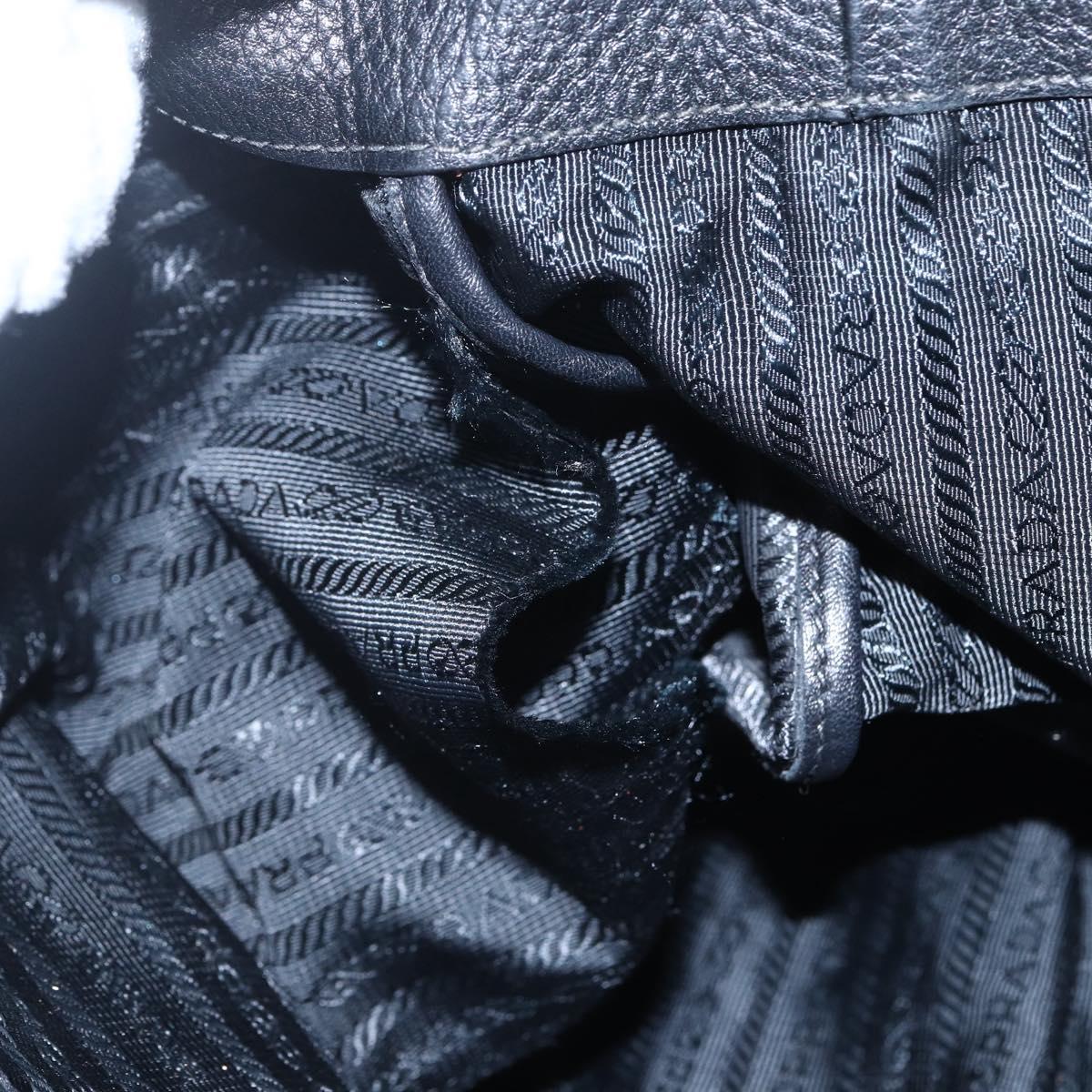 PRADA Hand Bag Leather 2way Black Gold Auth mr1569