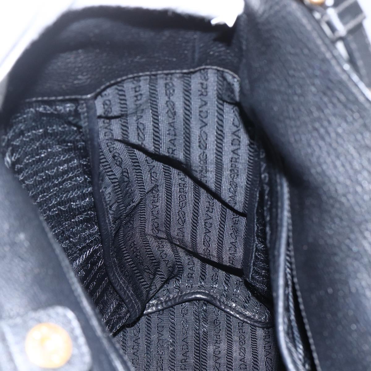 PRADA Hand Bag Leather 2way Black Gold Auth mr1569