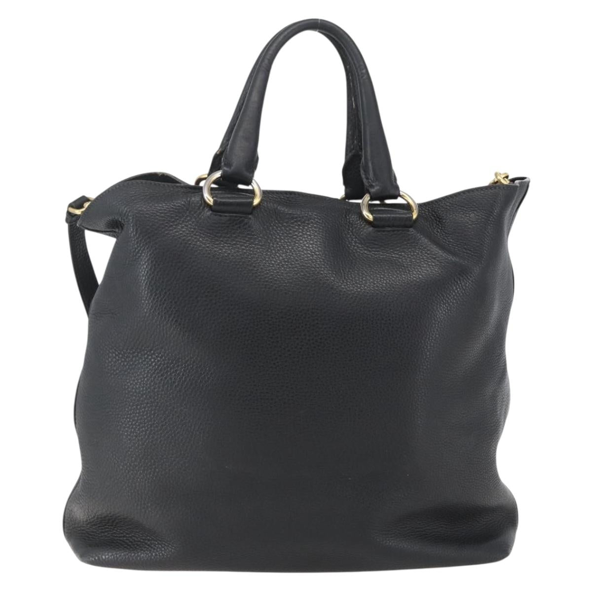 PRADA Hand Bag Leather 2way Black Gold Auth mr1569