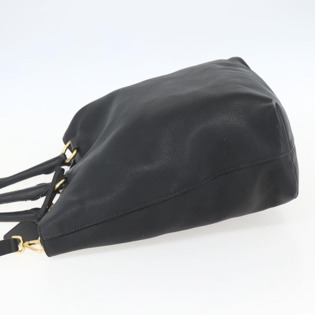 PRADA Hand Bag Leather 2way Black Gold Auth mr1569