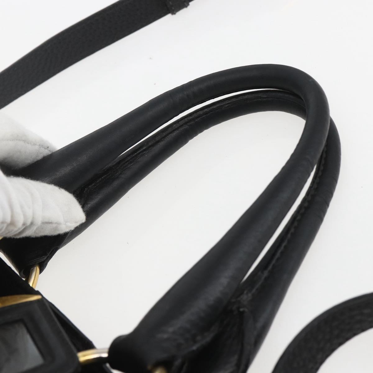 PRADA Hand Bag Leather 2way Black Gold Auth mr1569