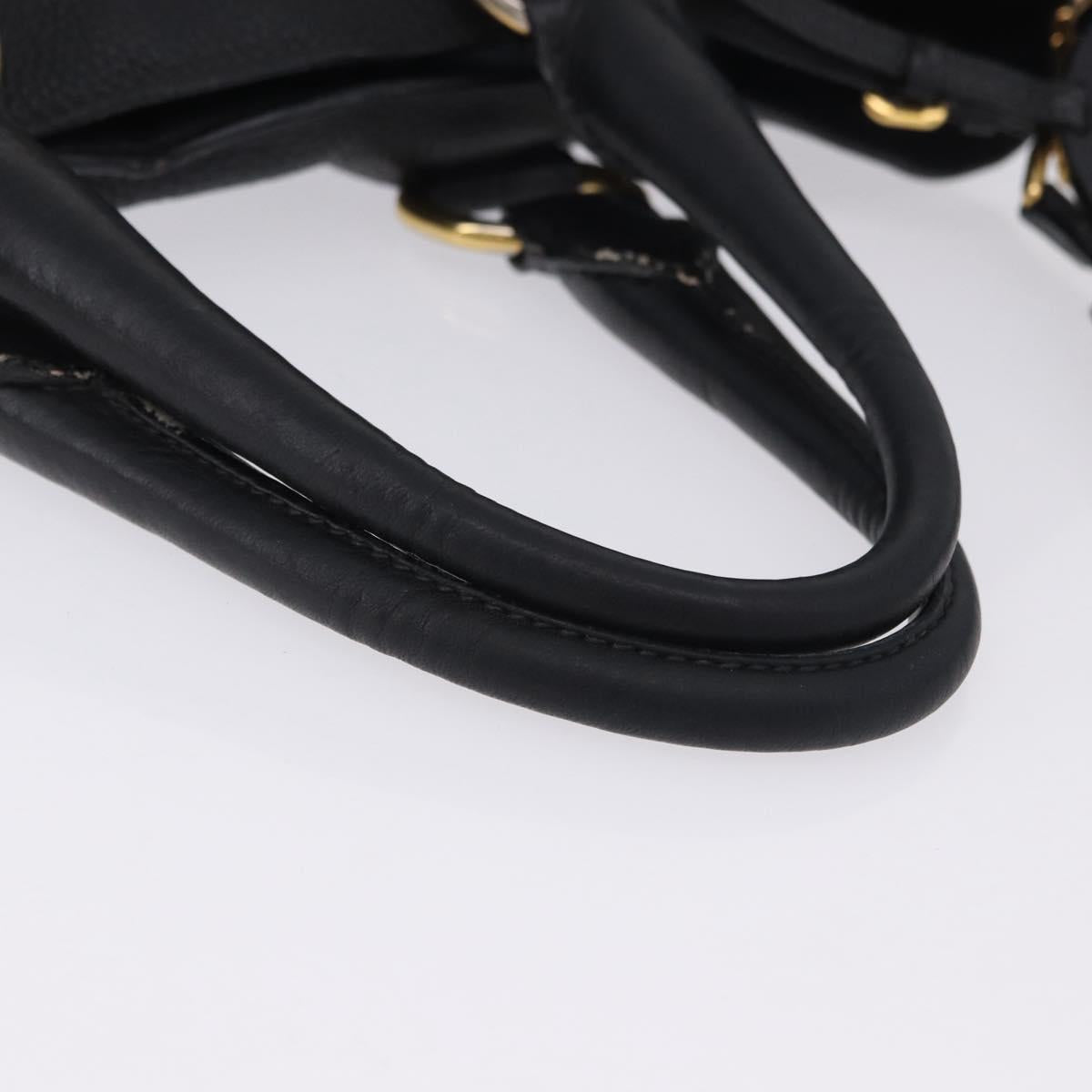 PRADA Hand Bag Leather 2way Black Gold Auth mr1569