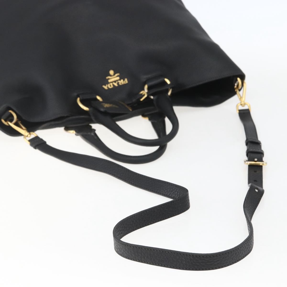 PRADA Hand Bag Leather 2way Black Gold Auth mr1569