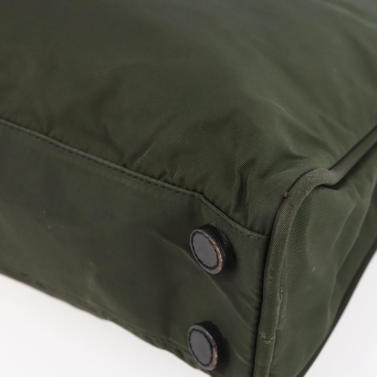 PRADA Hand Bag Nylon Khaki Silver Auth mr1570