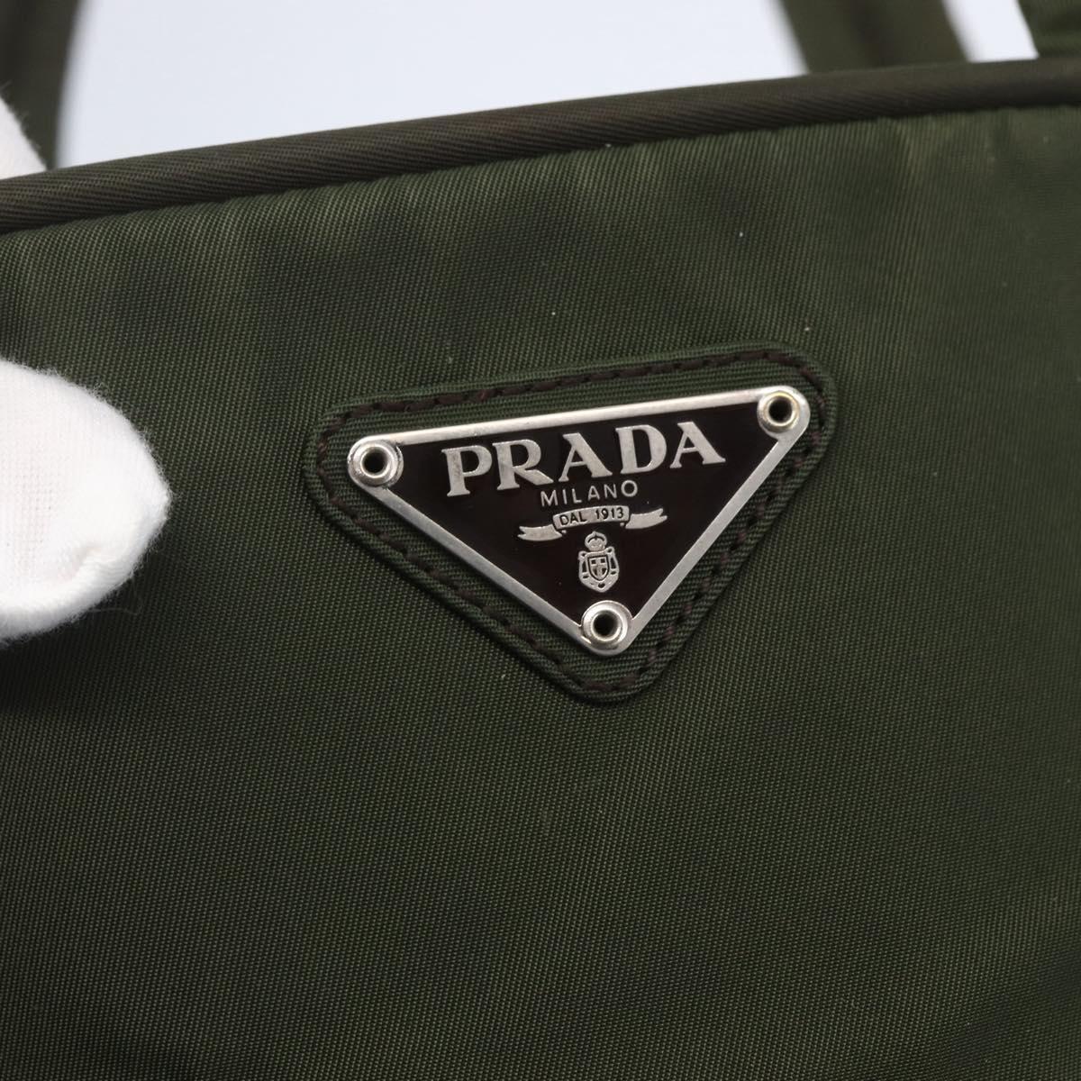 PRADA Hand Bag Nylon Khaki Silver Auth mr1570