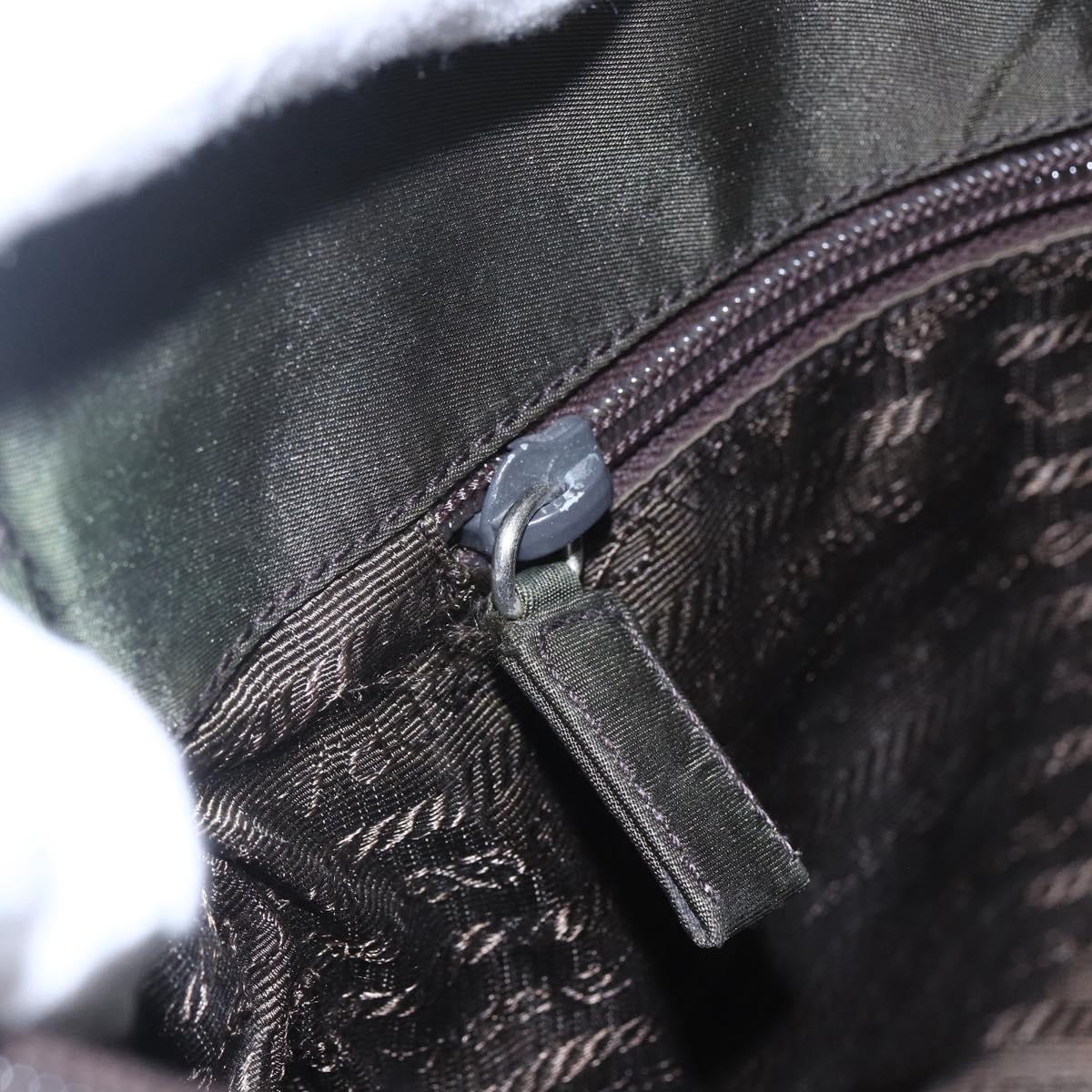 PRADA Hand Bag Nylon Khaki Silver Auth mr1570