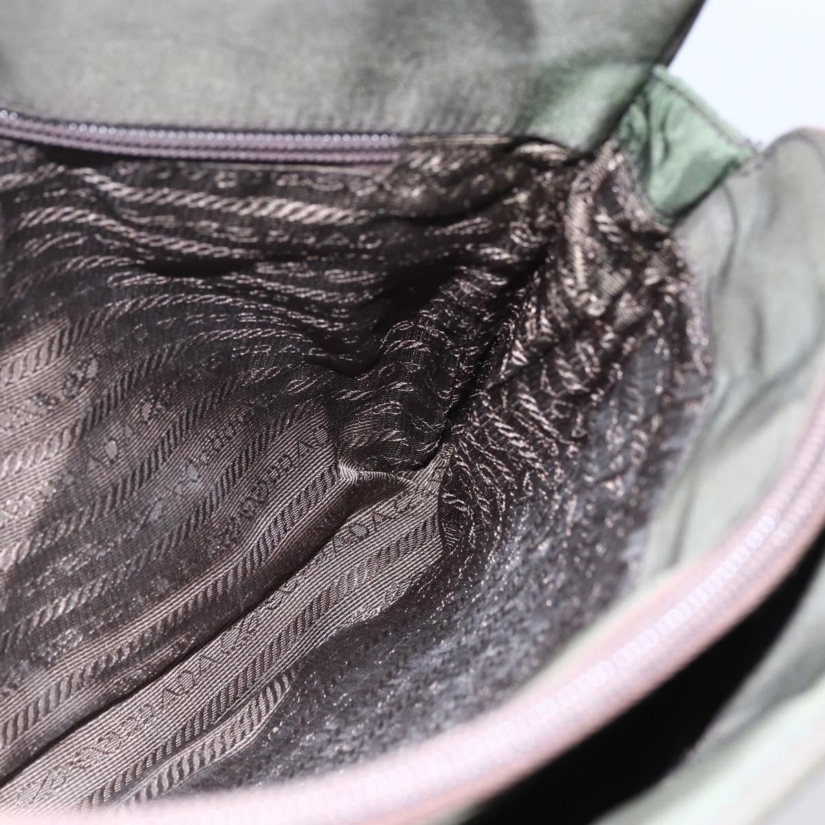 PRADA Hand Bag Nylon Khaki Silver Auth mr1570