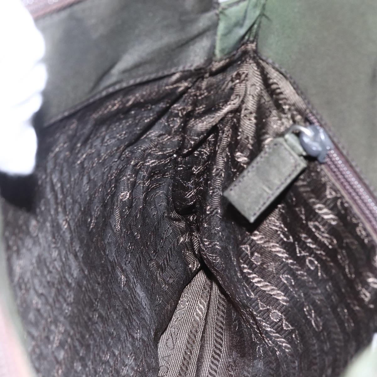 PRADA Hand Bag Nylon Khaki Silver Auth mr1570