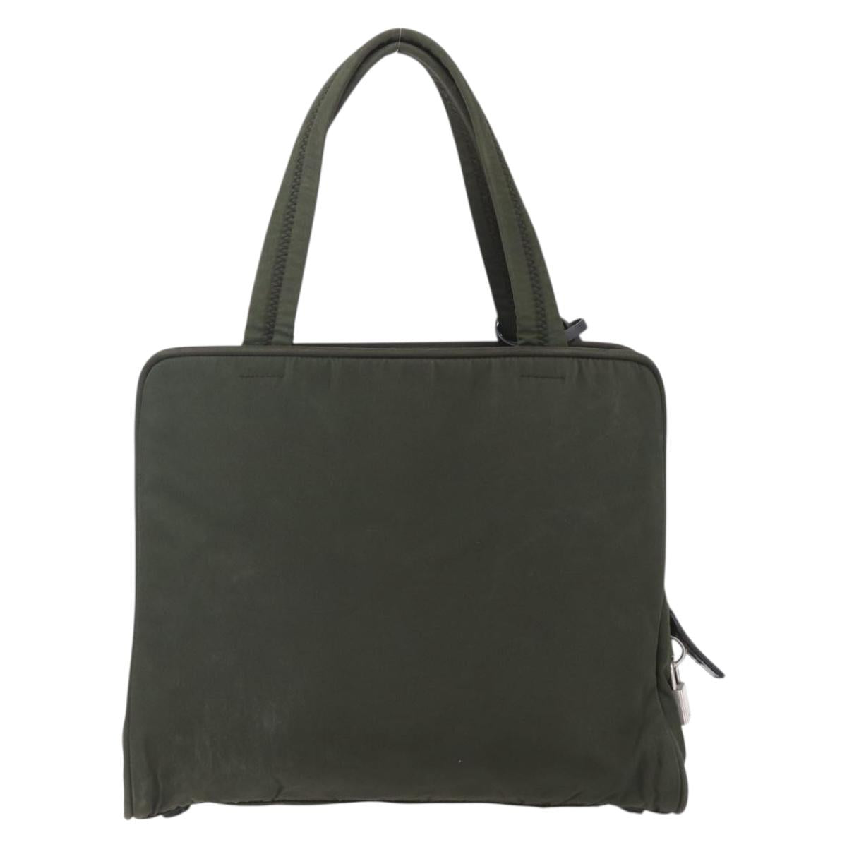 PRADA Hand Bag Nylon Khaki Silver Auth mr1570