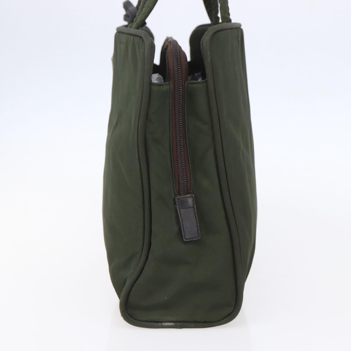 PRADA Hand Bag Nylon Khaki Silver Auth mr1570