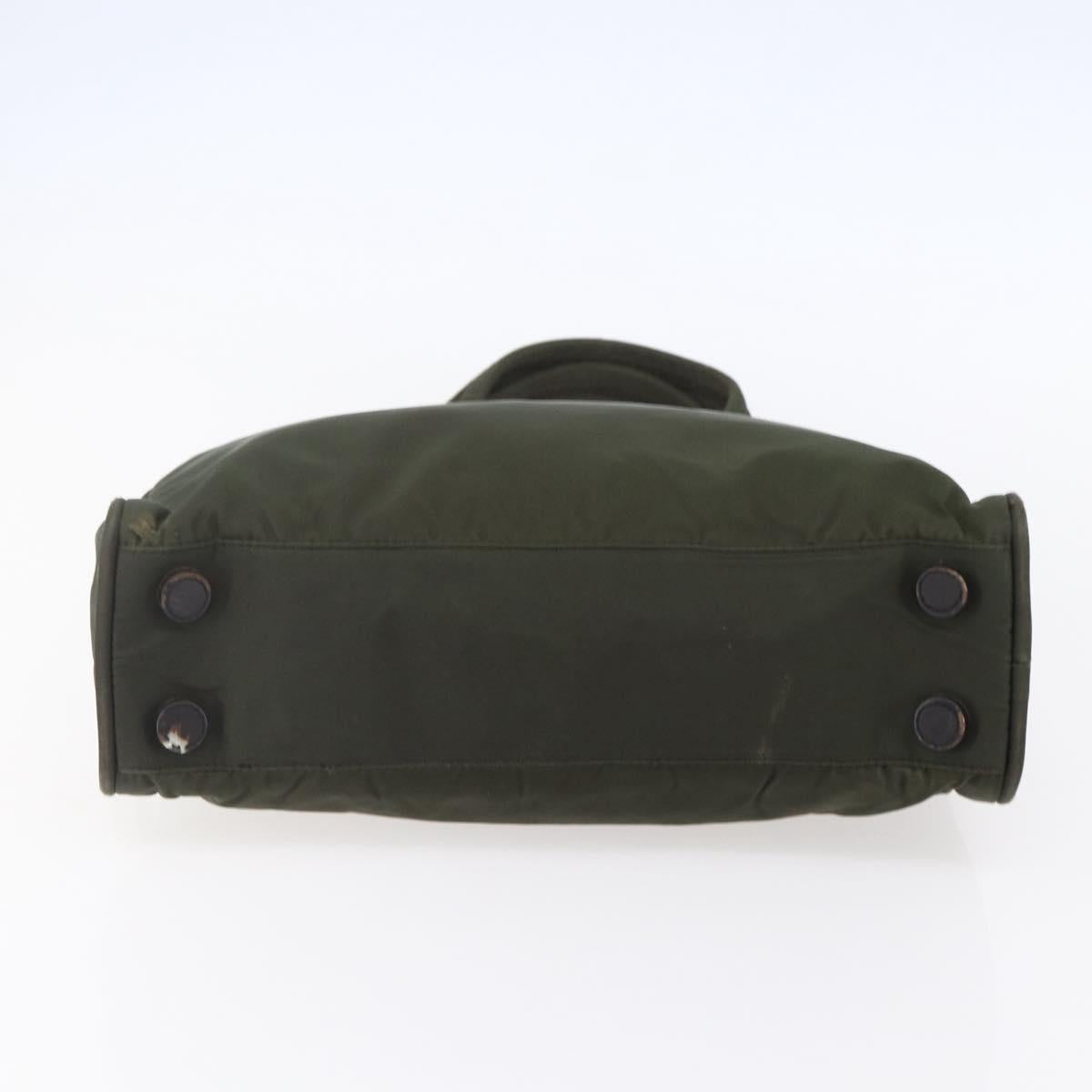 PRADA Hand Bag Nylon Khaki Silver Auth mr1570