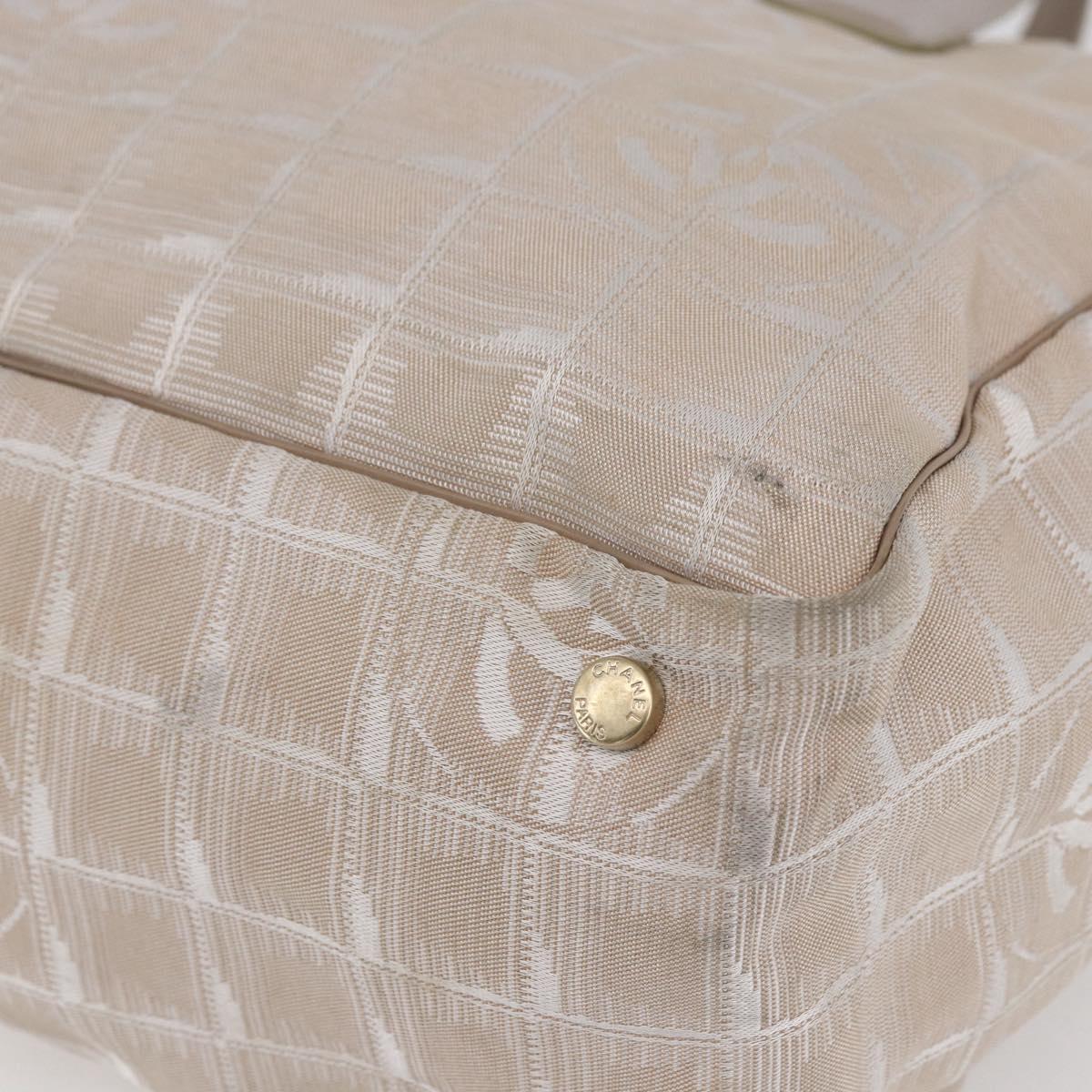 CHANEL New Travel Line Tote Bag Nylon Beige Gold CC Auth mr1575