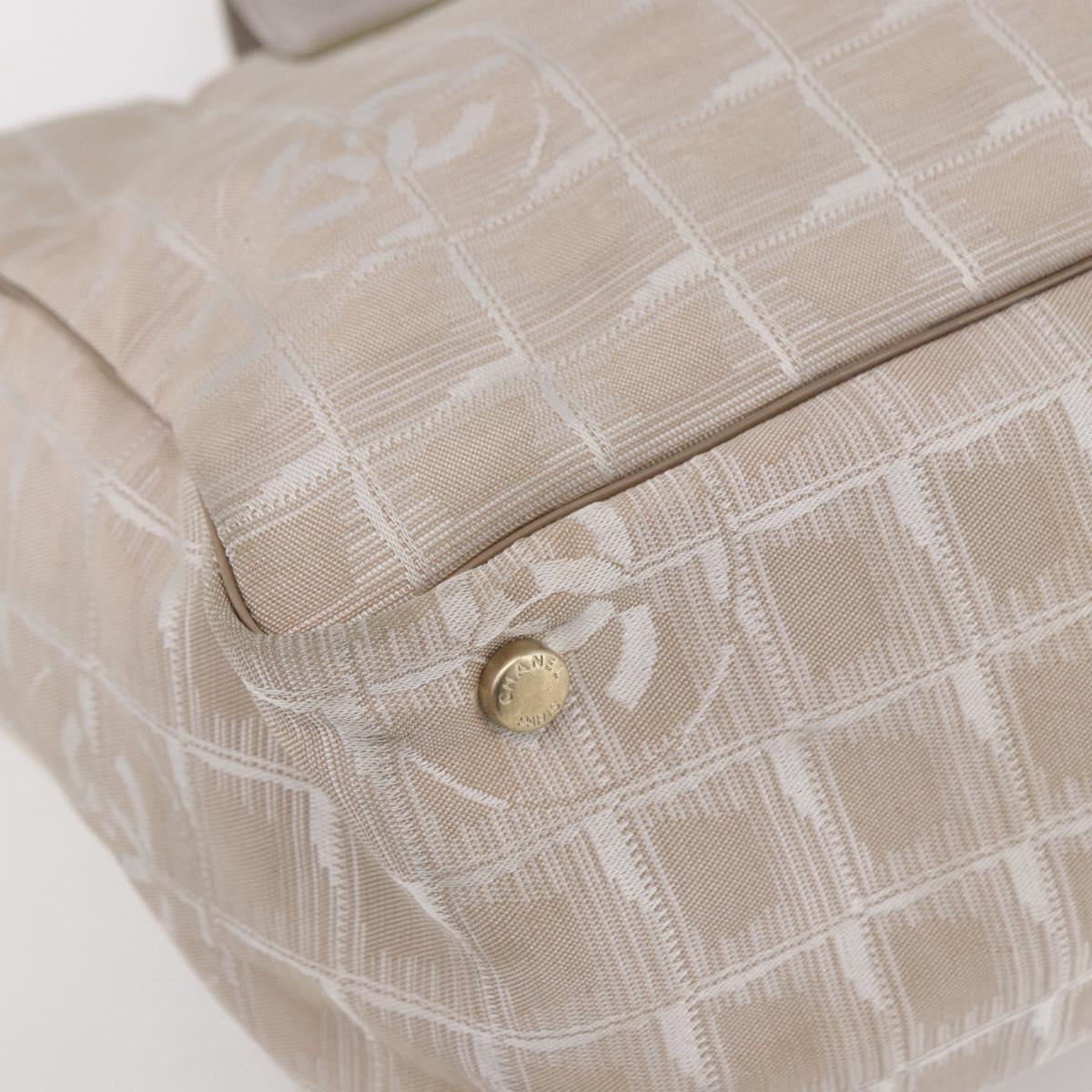 CHANEL New Travel Line Tote Bag Nylon Beige Gold CC Auth mr1575