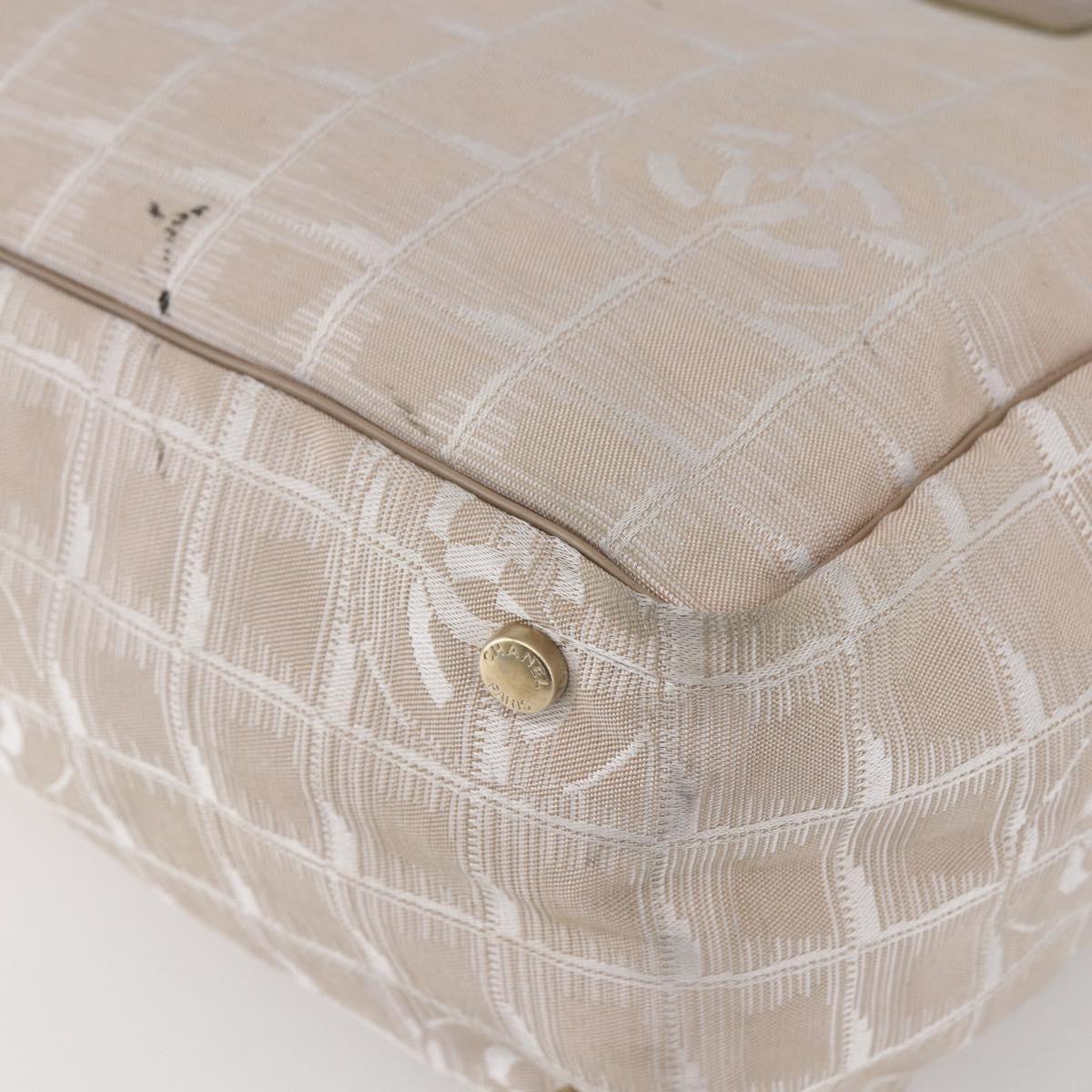 CHANEL New Travel Line Tote Bag Nylon Beige Gold CC Auth mr1575