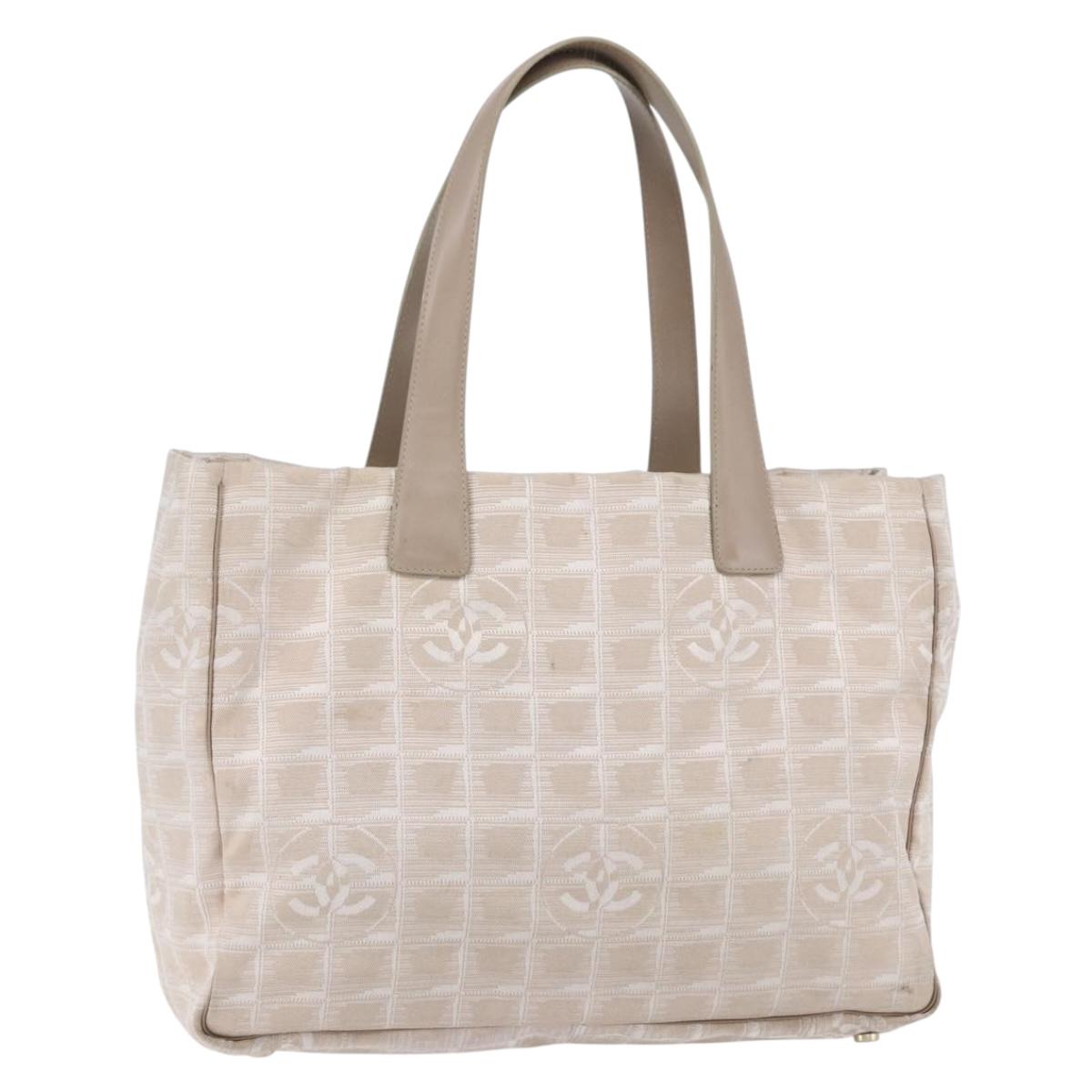 CHANEL New Travel Line Tote Bag Nylon Beige Gold CC Auth mr1575