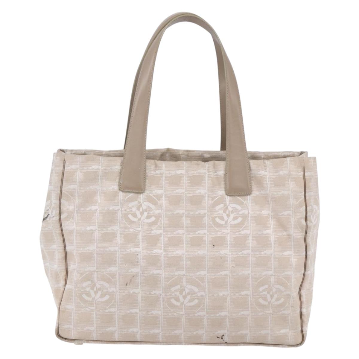 CHANEL New Travel Line Tote Bag Nylon Beige Gold CC Auth mr1575