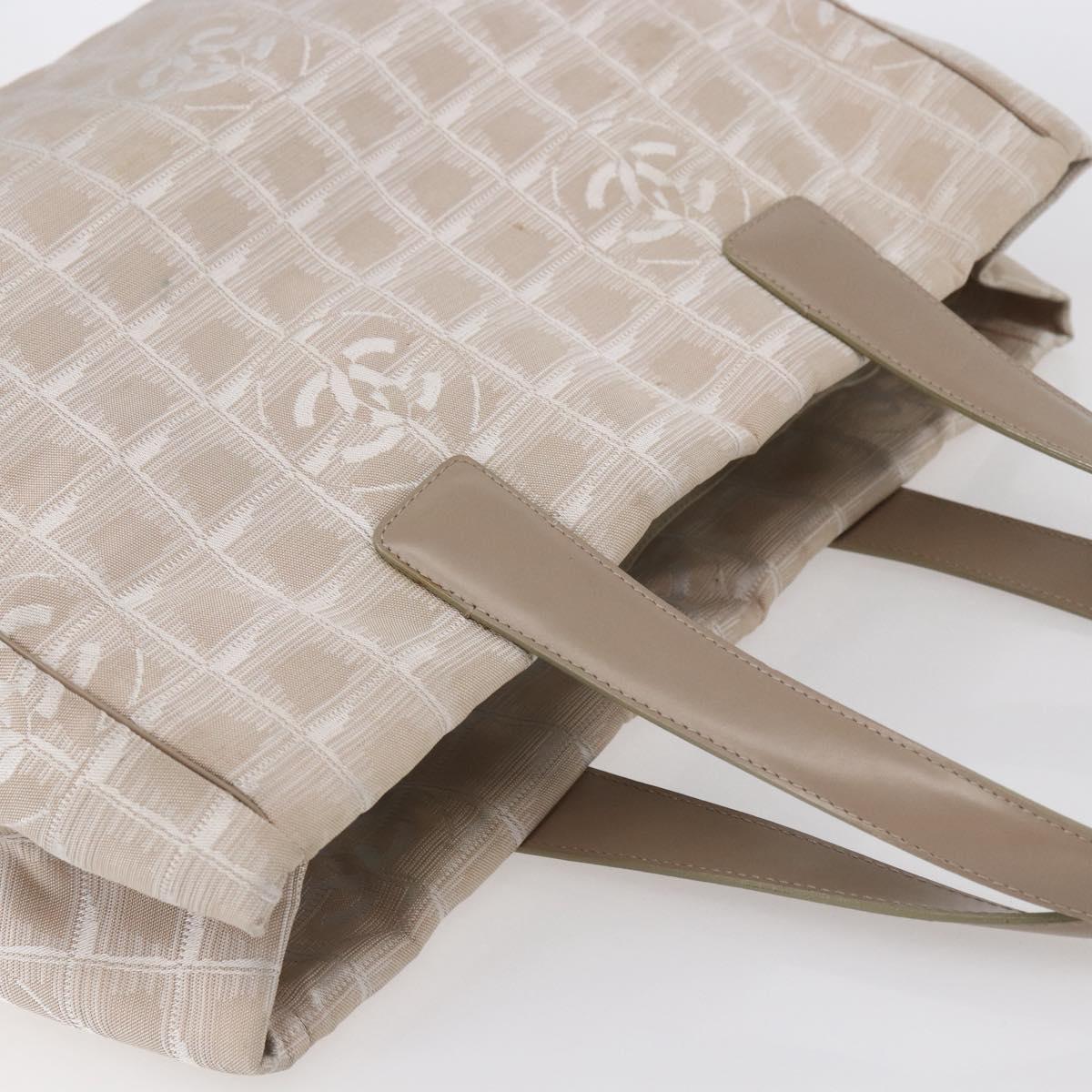 CHANEL New Travel Line Tote Bag Nylon Beige Gold CC Auth mr1575