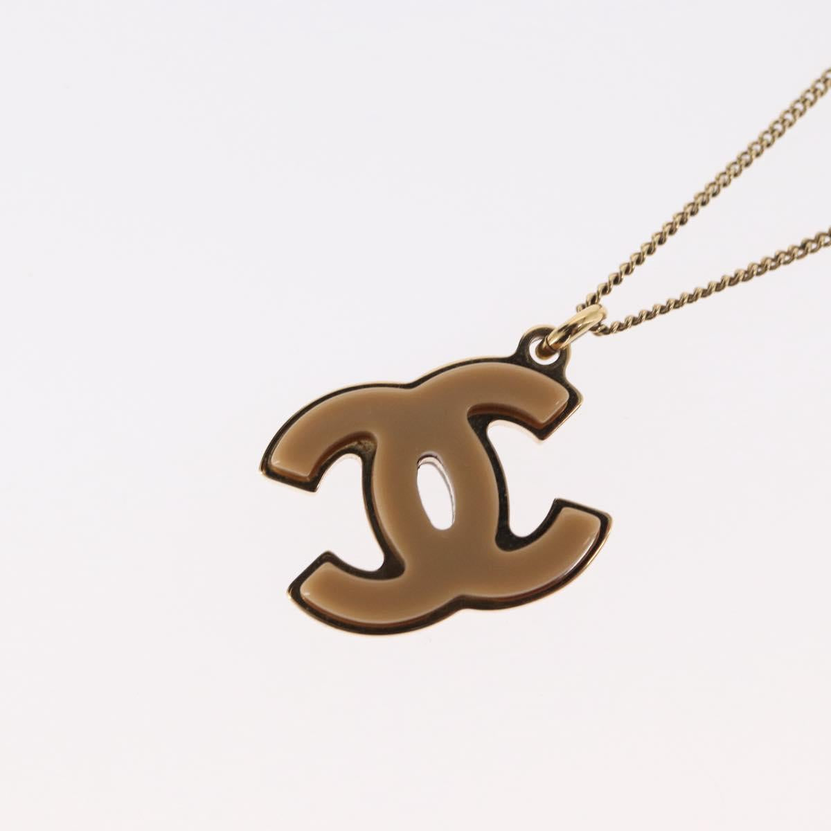 CHANEL COCO Mark Reversible Necklace Metal Gold Tone CC Auth mr1576
