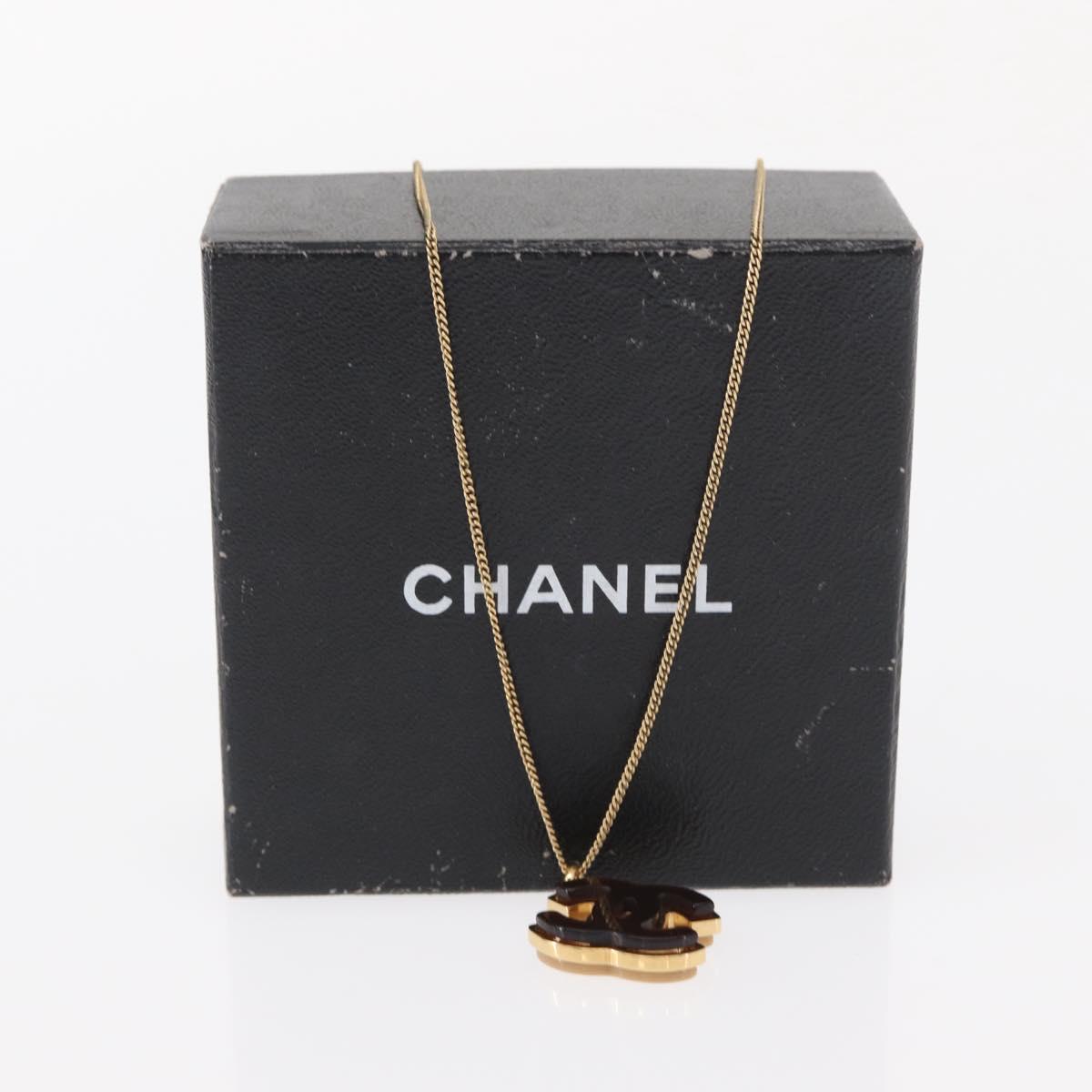 CHANEL COCO Mark Reversible Necklace Metal Gold Tone CC Auth mr1576