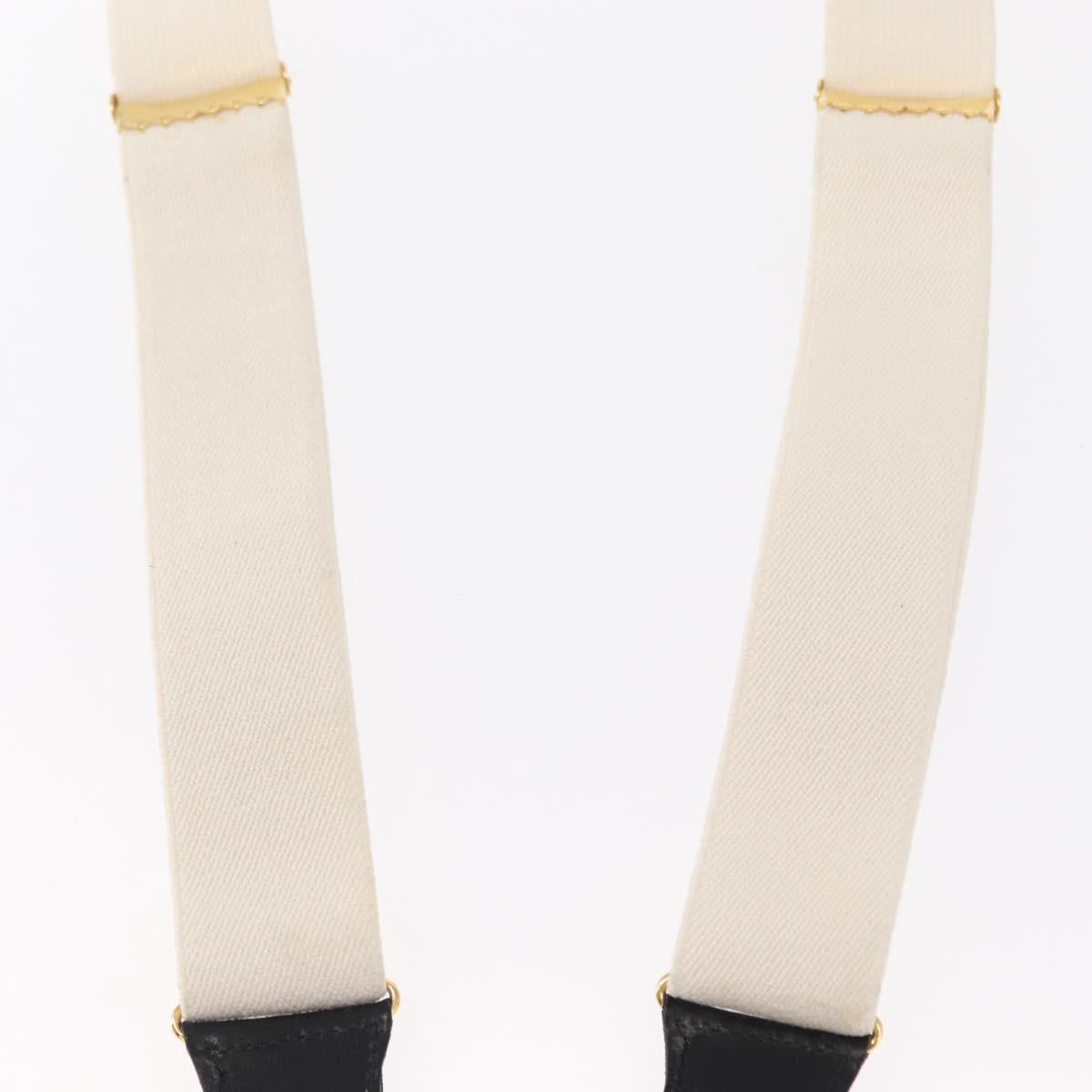 CHANEL Suspenders Canvas Leather White CC Auth mr1577